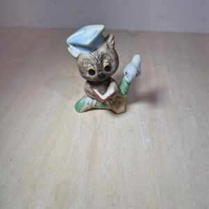 Vintage UCGC Owl Graduation Figurine Porcelain Bird Reading‎ Book Taiwan
